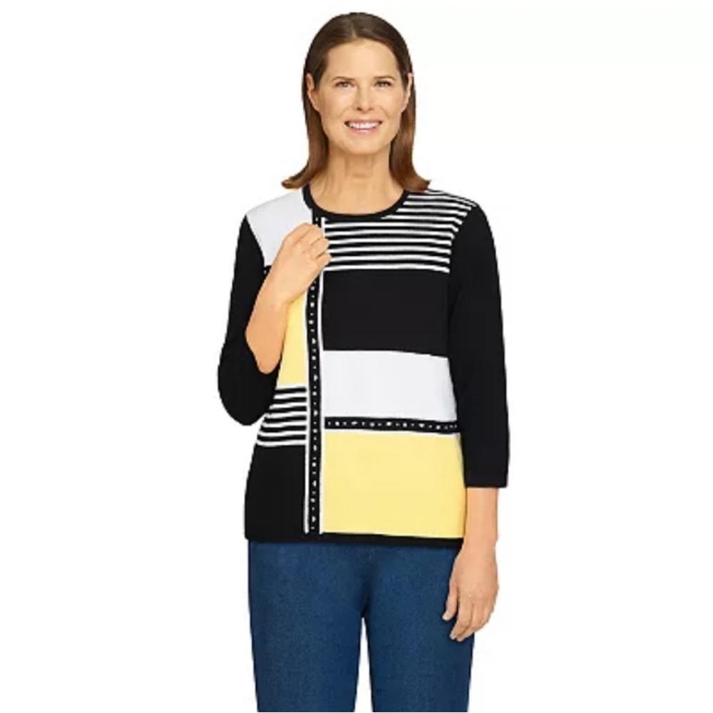 Alfred Dunner Color Block Black Yellow Plus‎ Size Sweater Women’s 3XL NWT
